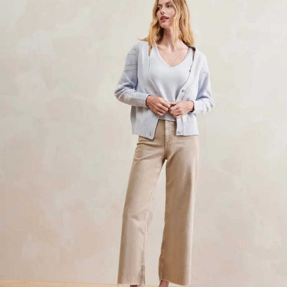 WVN Organic Cotton Hudson Cardigan Light Gray Blue Purple Large Minimalism Basic